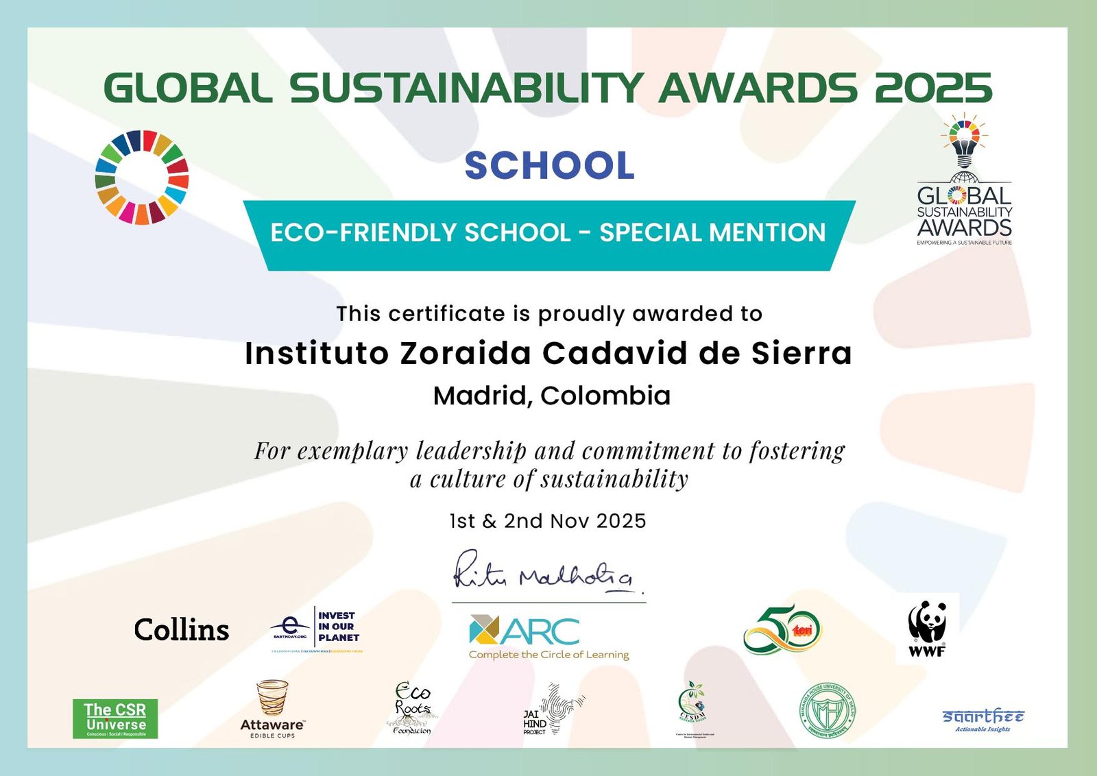 Certificado Global Sustainability Awards 2025